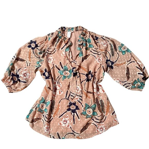 JOIE Polka Dot Tie-Neck Floral & Swiss Dot Blouse Sz S #69P - Picture 8 of 11